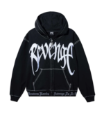 Revenge Xxxtentacion Contrast Zip Up Hoodie Black front view with contrast logo