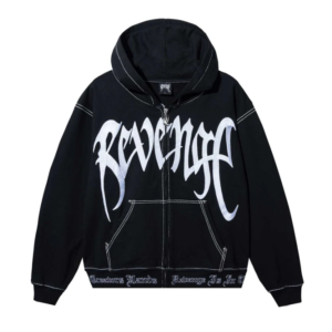 Revenge Xxxtentacion Contrast Zip Up Hoodie Black front view with contrast logo