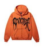 Revenge Xxxtentacion Contrast Zip Up Hoodie Orange front view with contrast logo