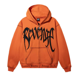 Revenge Xxxtentacion Contrast Zip Up Hoodie Orange front view with contrast logo
