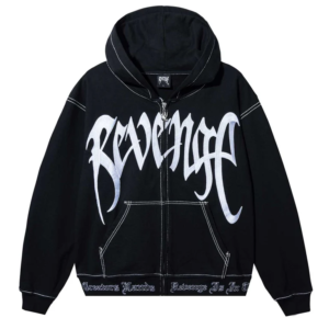 Revenge Xxxtentacion Contrast Zip Up Hoodie Black front view streetwear hoodie