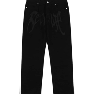 Revenge Embroidered Logo Denim Pant Black front view