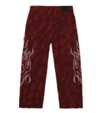 Revenge Flame Distressed Boro Denim Jean Red back view