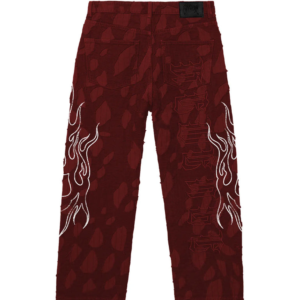 Revenge Flame Distressed Boro Denim Jean Red back view