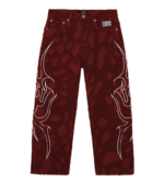 Revenge Flame Distressed Boro Denim Jean Red front view