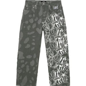 Revenge Graffiti Distressed Boro Denim Pant Grey front view