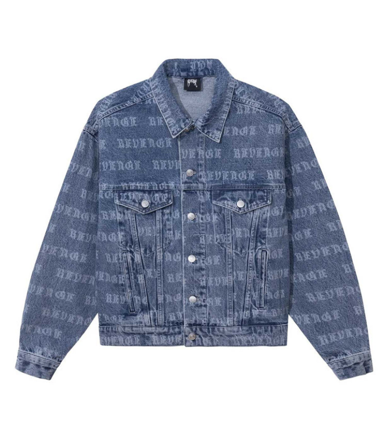 Revenge All Over Denim Jacket Indigo Front Revenge All Over Denim Jacket Indigo front view