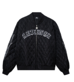 Revenge Skull Logo Quilted Bomber Jacket Black front view