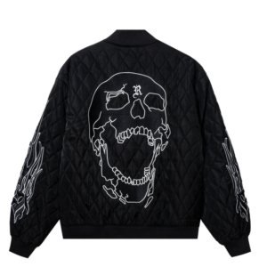 Revenge Skull Logo Quilted Bomber Jacket Black back view