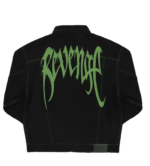 Revenge Green Embroidered Logo Denim Jacket Black back view