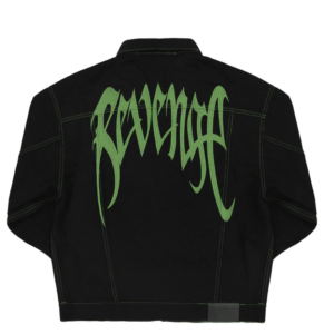 Revenge Green Embroidered Logo Denim Jacket Black back view
