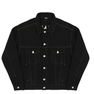 Revenge Green Embroidered Logo Denim Jacket Black front view