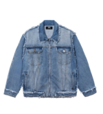 Revenge Frayed Skull Patched Denim Jacket Indigo front view