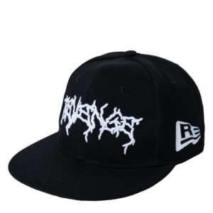 Revenge Lightning Logo Hat Black/White front view with embroidered lightning logo