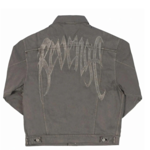 Revenge Embroidered Logo Denim Jacket Grey back view