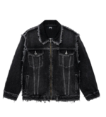 Revenge Frayed Skull Patch Denim Jacket Black front view
