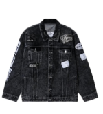 Revenge Moto Patch Denim Jacket Washed Black front view