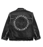 Revenge Frayed Skull Patch Denim Jacket Black back view