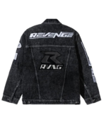 Revenge Moto Patch Denim Jacket Washed Black back view