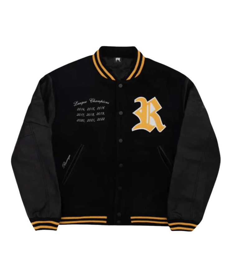 Revenge Rottweiler Varsity Jacket Black Front Revenge Rottweiler Varsity Jacket Black front view