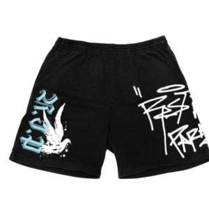 Revenge Graffiti Dove Shorts Black front view