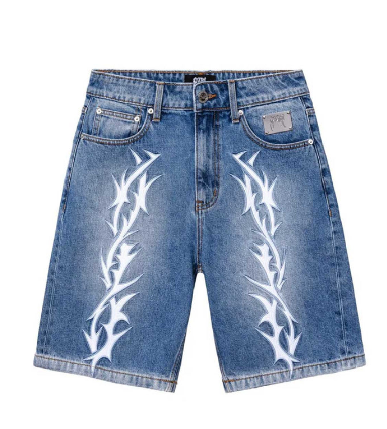 Revenge Thorn Denim Shorts Indigo Front Revenge Thorn Denim Shorts Indigo front view