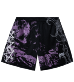 Revenge Abandoned Mesh Shorts Black/Purple front view