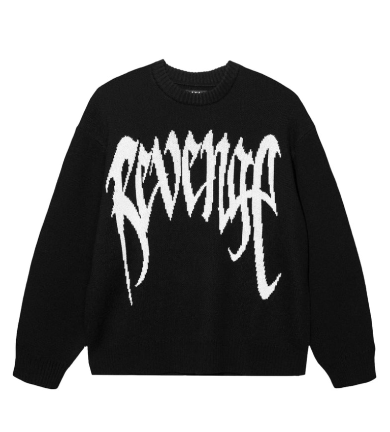 Revenge Arch Logo Knit Sweater Black/White Front Revenge Arch Logo Knit Sweater Black/White front view