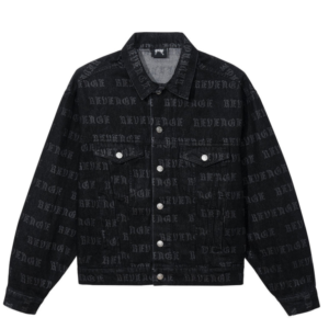 Revenge All Over Logo Denim Jacket Black front view