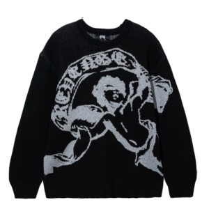 Revenge Cherub Knit Sweater Black/Grey front view