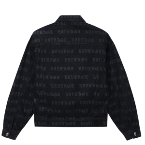 Revenge All Over Logo Denim Jacket Black back view