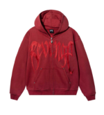 Revenge Zip Up Hoodie Red front view with zip closure