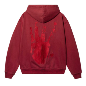 Revenge Zip Up Hoodie Red back view with signature graphic design