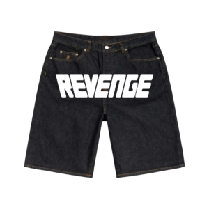 Revenge Handmade Raw Denim Shorts front view