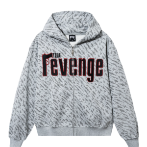 Revenge Embroidered Zip Heather Grey front view