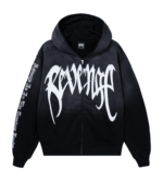 Revenge Embroidered Arch Logo Zip Washed Black White front