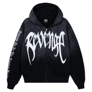 Revenge Embroidered Arch Logo Zip Washed Black White front